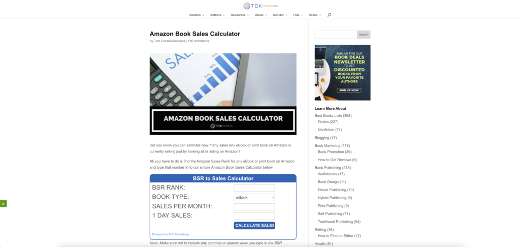 TCK Publishing Amazon Book Sales Calculator